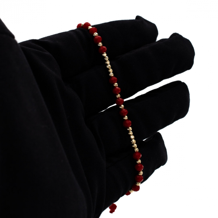 Brățară Desire cu șnur roșu, biluțe fațetate și aur 14K [2]