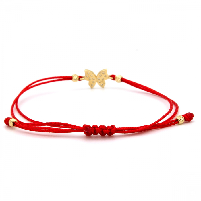Brățară cu fluture din aur galben 14K și șnur roșu [8]