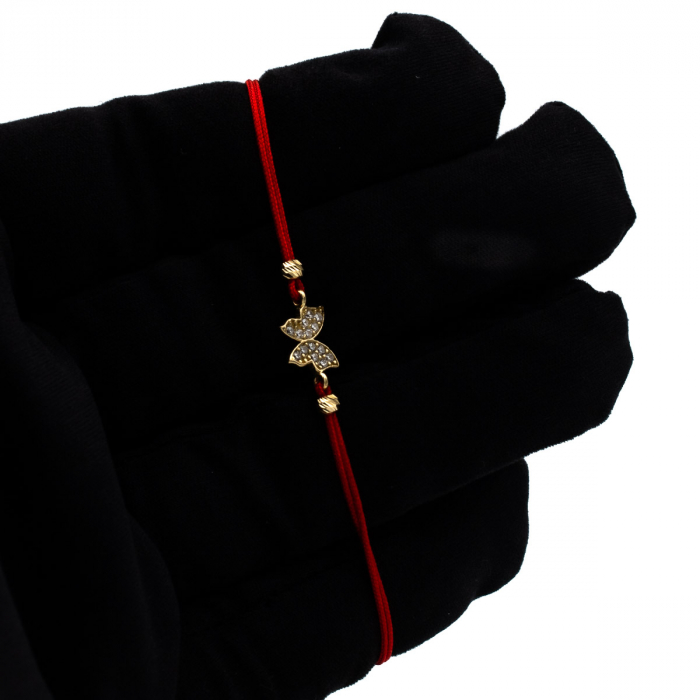 Brățară cu fluture din aur galben 14K și șnur roșu [3]