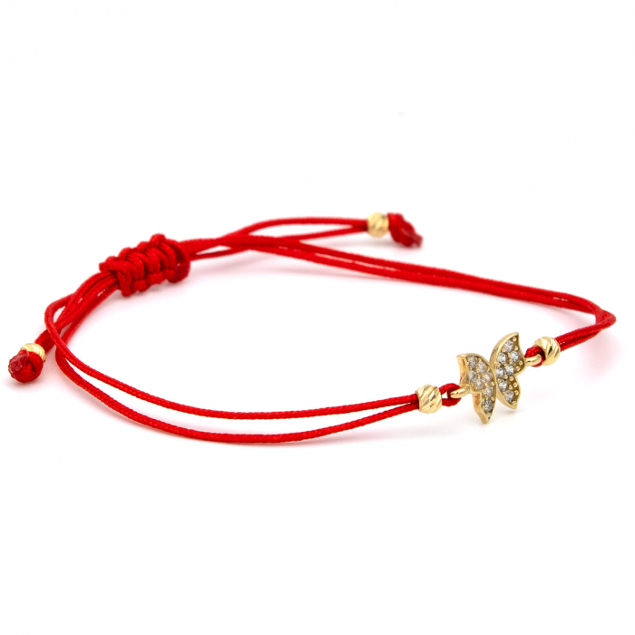 Brățară cu fluture din aur galben 14K și șnur roșu [7]