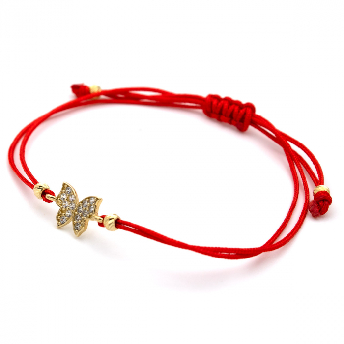 Brățară cu fluture din aur galben 14K și șnur roșu [4]