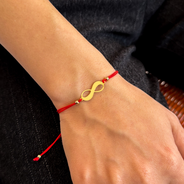 Brățară cu simbol infinit din aur 14K pe șnur roșu – model unisex elegant [2]