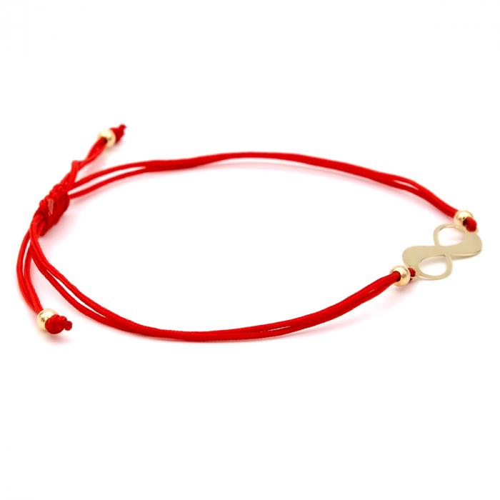Brățară cu simbol infinit din aur 14K pe șnur roșu – model unisex elegant [7]