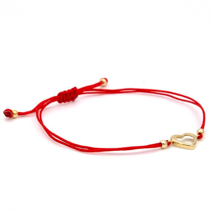 Brățară cu inimă contur din aur galben 14K și șnur roșu [7]