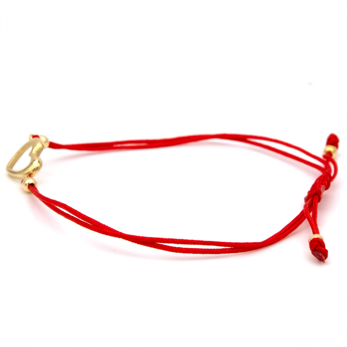 Brățară cu inimă contur din aur galben 14K și șnur roșu [6]