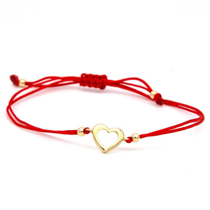 Brățară cu inimă contur din aur galben 14K și șnur roșu [1]