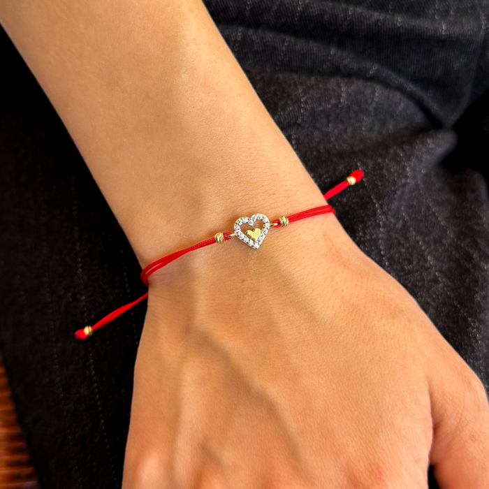 Brățară Red Love din aur 14K cu șnur roșu și inimioară [2]