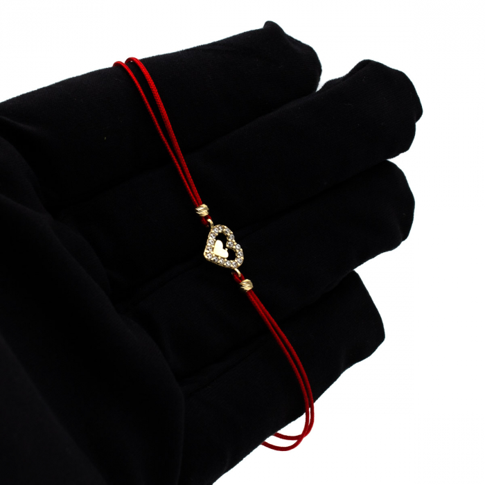 Brățară Red Love din aur 14K cu șnur roșu și inimioară [3]