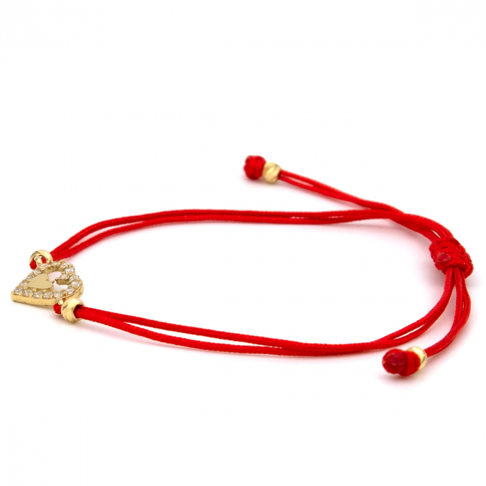 Brățară Red Love din aur 14K cu șnur roșu și inimioară [6]
