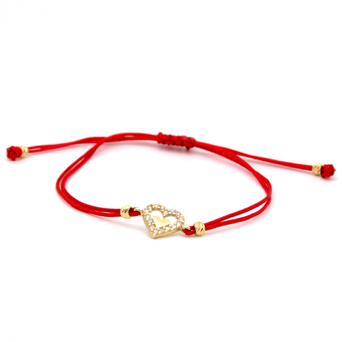 Brățară Red Love din aur 14K cu șnur roșu și inimioară [1]