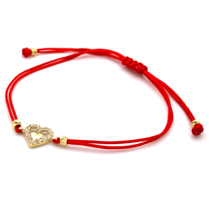 Brățară Red Love din aur 14K cu șnur roșu și inimioară [4]