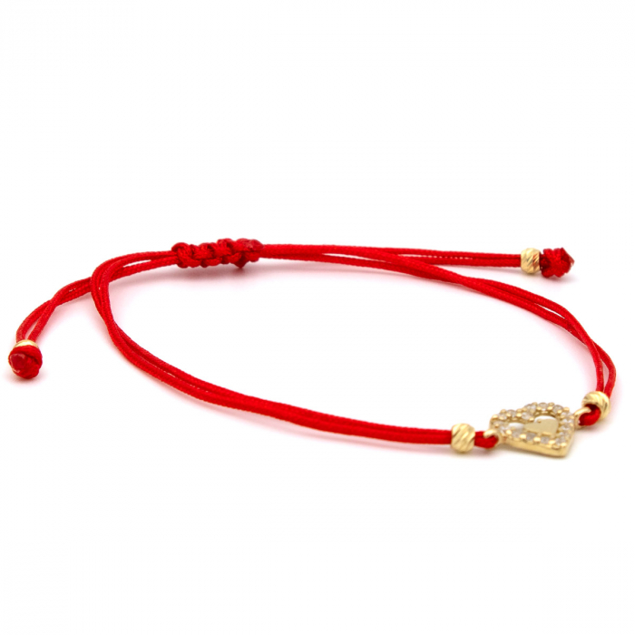Brățară Red Love din aur 14K cu șnur roșu și inimioară [7]