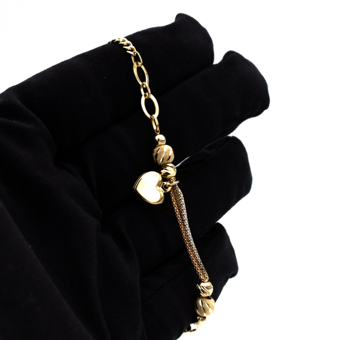 Brățară Jolie din aur 14K tricolor cu inimă și pietre zirconia [2]