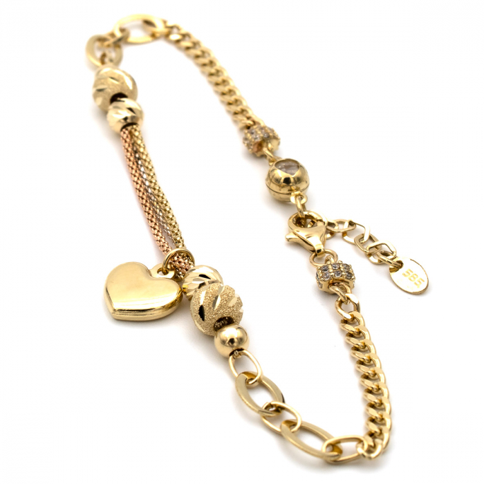 Brățară Jolie din aur 14K tricolor cu inimă și pietre zirconia [5]