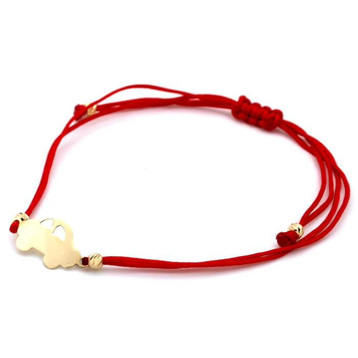 Brățară cu mășinuță aur 14K pe șnur roșu – bijuterie pentru cadou [4]