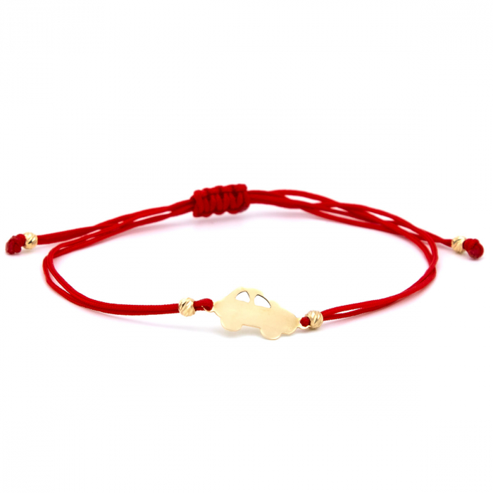 Brățară cu mășinuță aur 14K pe șnur roșu – bijuterie pentru cadou [1]