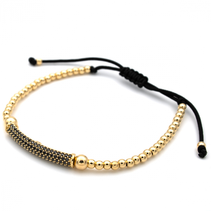 Brățară unisex cu bile din aur 14K și șnur negru – model Noir Luxe [4]
