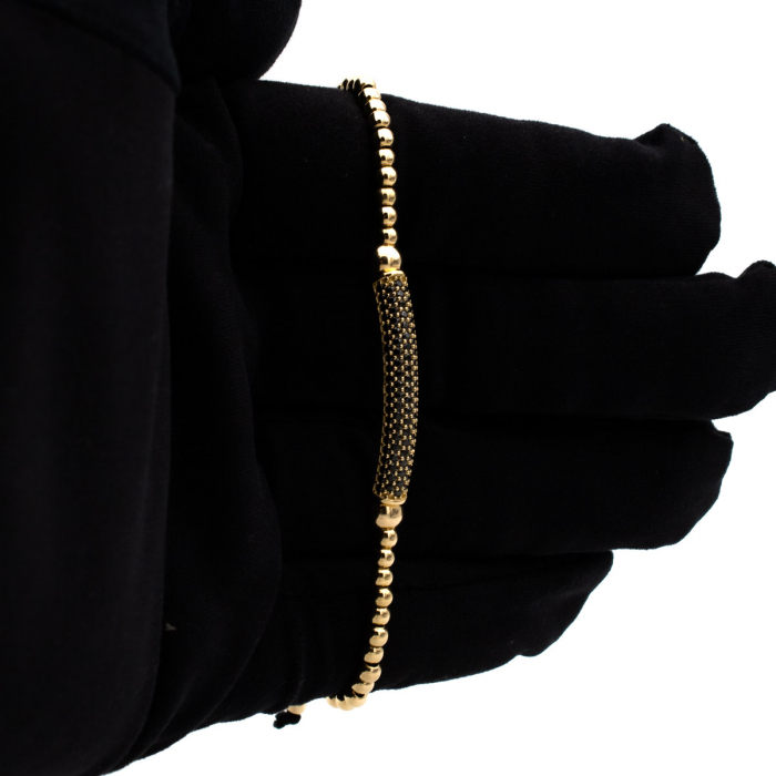 Brățară unisex cu bile din aur 14K și șnur negru – model Noir Luxe [3]