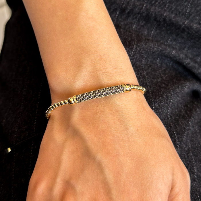 Brățară unisex cu bile din aur 14K și șnur negru – model Noir Luxe [2]