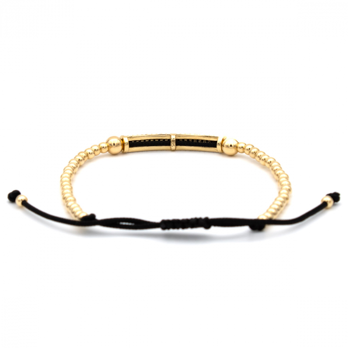 Brățară unisex cu bile din aur 14K și șnur negru – model Noir Luxe [8]