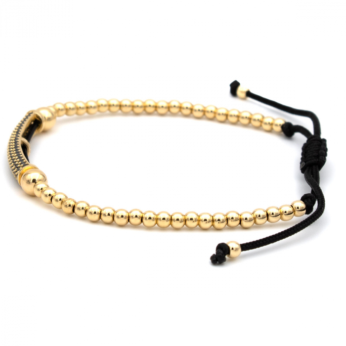 Brățară unisex cu bile din aur 14K și șnur negru – model Noir Luxe [6]