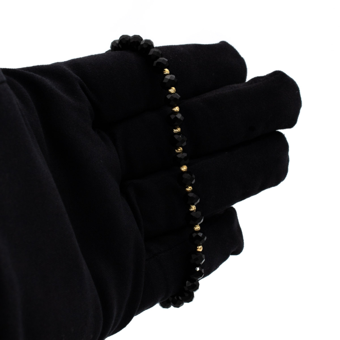 Brățară Onyx cristale negre fațetate aur 14K șnur negru ajustabil [7]