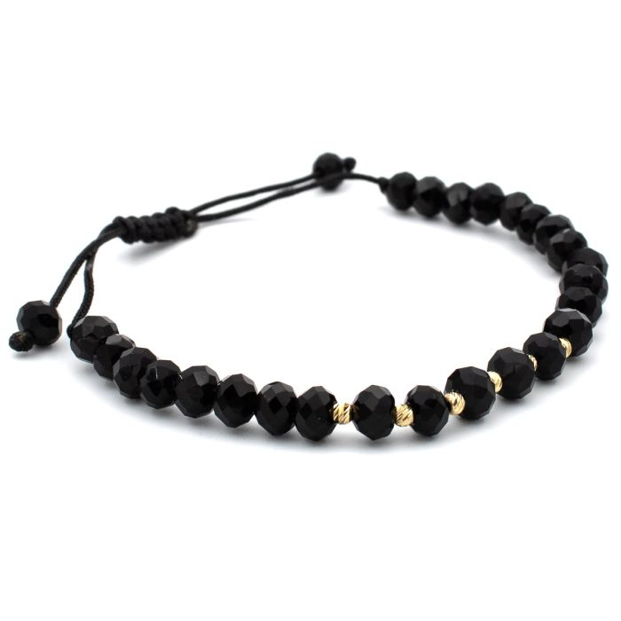 Brățară Onyx cristale negre fațetate aur 14K șnur negru ajustabil [5]