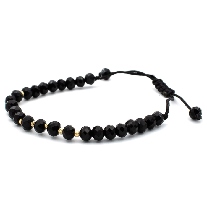 Brățară Onyx cristale negre fațetate aur 14K șnur negru ajustabil [4]