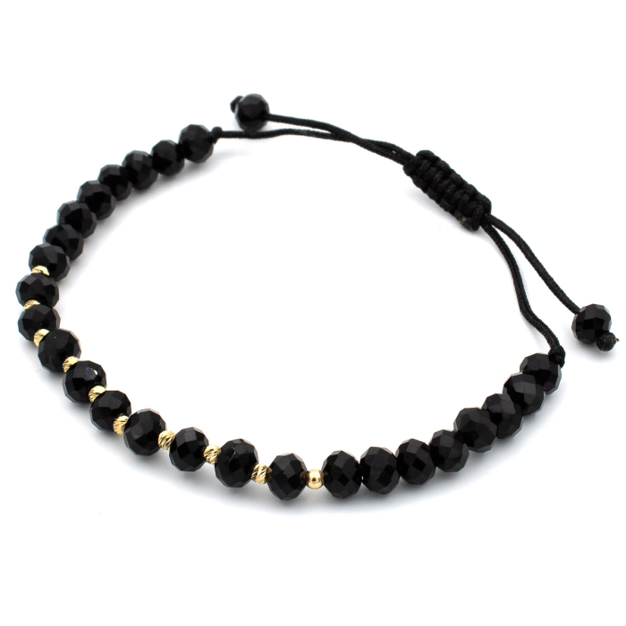 Brățară Onyx cristale negre fațetate aur 14K șnur negru ajustabil [2]