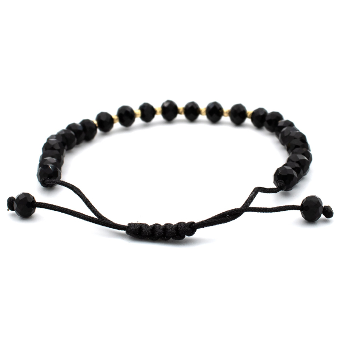 Brățară Onyx cristale negre fațetate aur 14K șnur negru ajustabil [6]