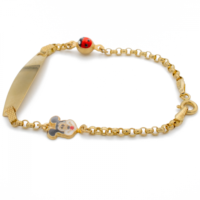 Bratara pentru Copii cu Placuta, Gargarita si Mickey Mouse Aur 14k [2]