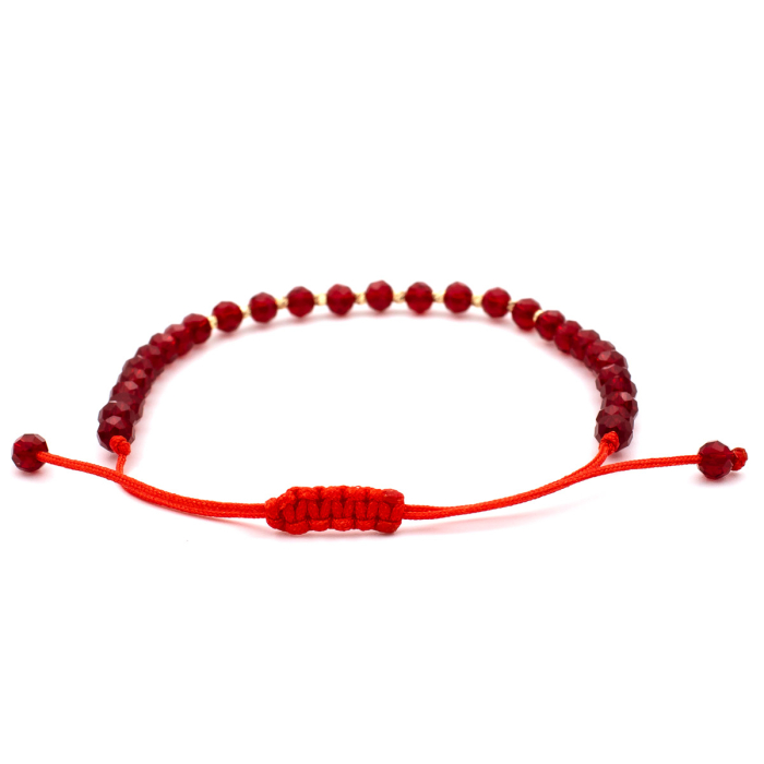 Brățară Ruby cristale roșii fațetate aur 14K șnur roșu ajustabil [6]