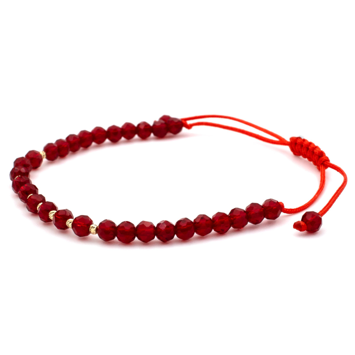 Brățară Ruby cristale roșii fațetate aur 14K șnur roșu ajustabil [4]