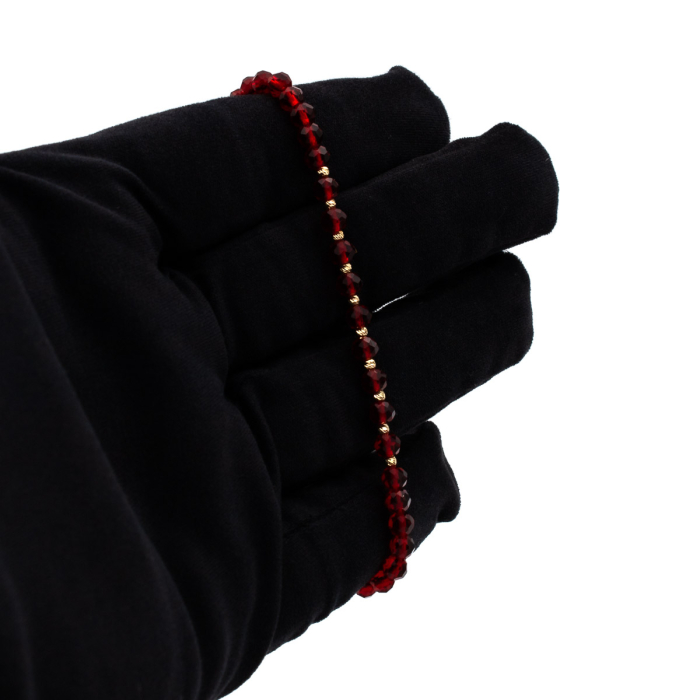 Brățară Ruby cristale roșii fațetate aur 14K șnur roșu ajustabil [7]