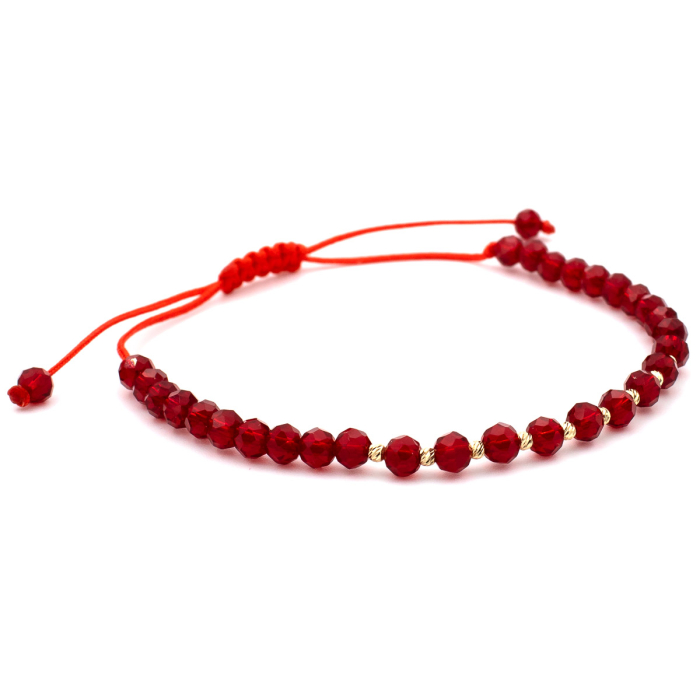 Brățară Ruby cristale roșii fațetate aur 14K șnur roșu ajustabil [5]