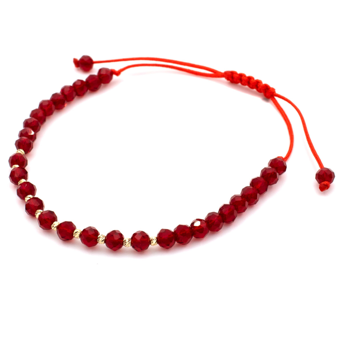 Brățară Ruby cristale roșii fațetate aur 14K șnur roșu ajustabil [2]