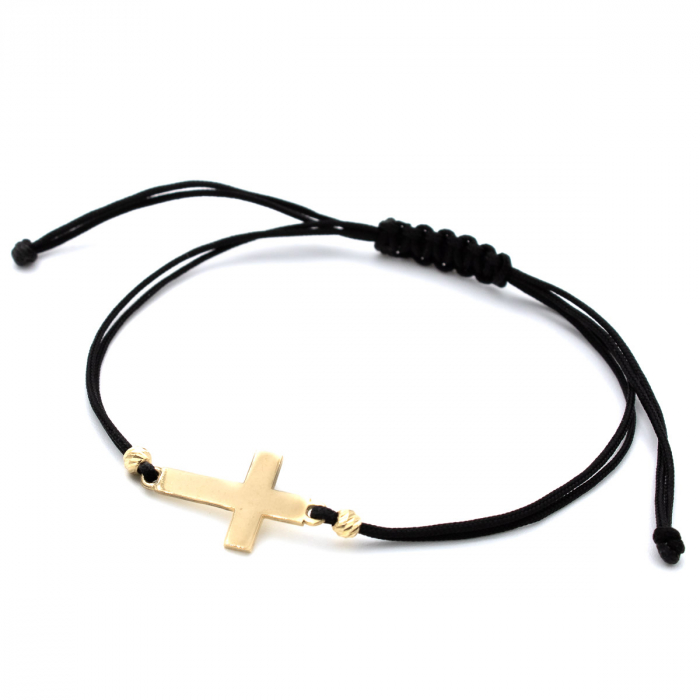 Brățară aur 14K cu cruce și șnur negru Serenity [3]