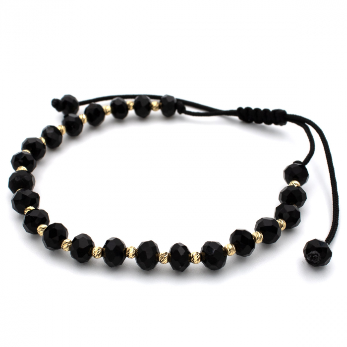 brățară Storm aur 14K cu șnur negru și biluțe fațetate – GOLD PIC [2]