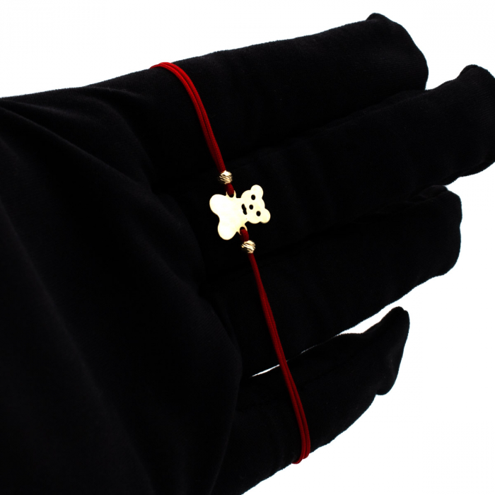 Brățară ursuleț aur 14K pe șnur roșu – bijuterie cu simbol jucăuș [3]