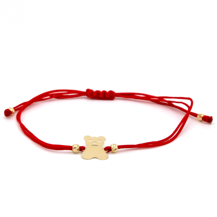 Brățară ursuleț aur 14K pe șnur roșu – bijuterie cu simbol jucăuș [1]