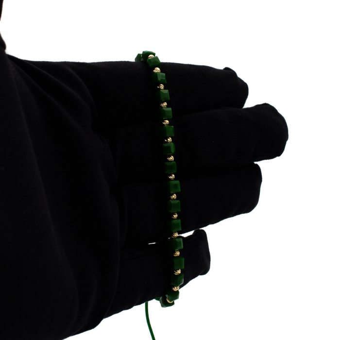 Brățară unisex cu aur 14K și șnur verde – model Vitality [2]