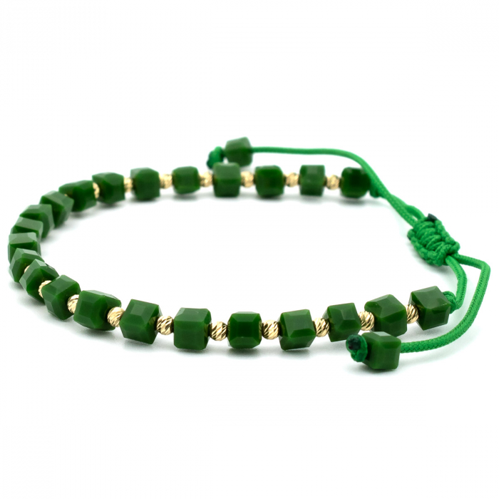 Brățară unisex cu aur 14K și șnur verde – model Vitality [6]