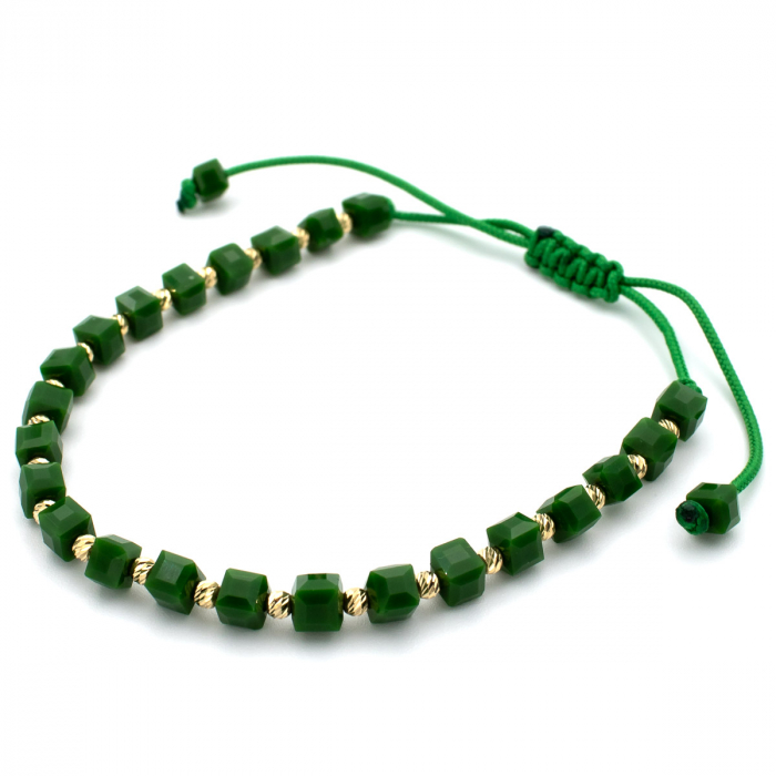 Brățară unisex cu aur 14K și șnur verde – model Vitality [3]