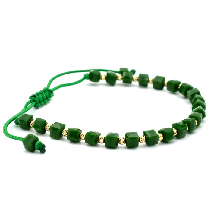 Brățară unisex cu aur 14K și șnur verde – model Vitality [5]