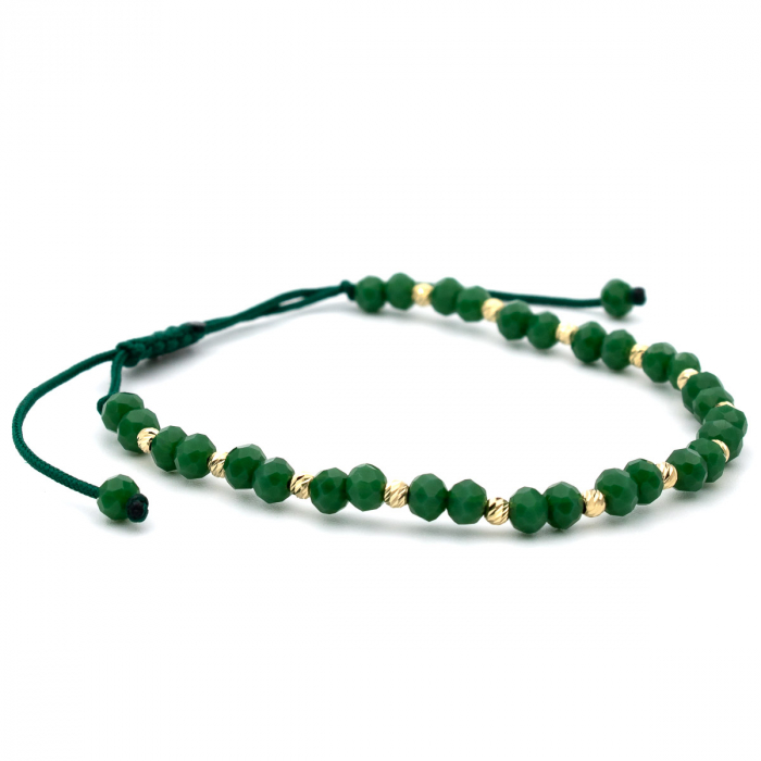 Brățară cu șnur verde și bile verzi Zest din aur galben 14K [5]