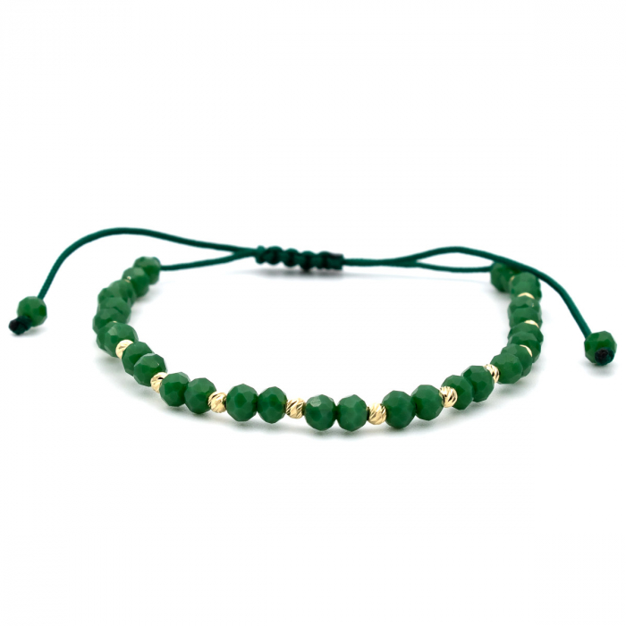 Brățară cu șnur verde și bile verzi Zest din aur galben 14K [1]