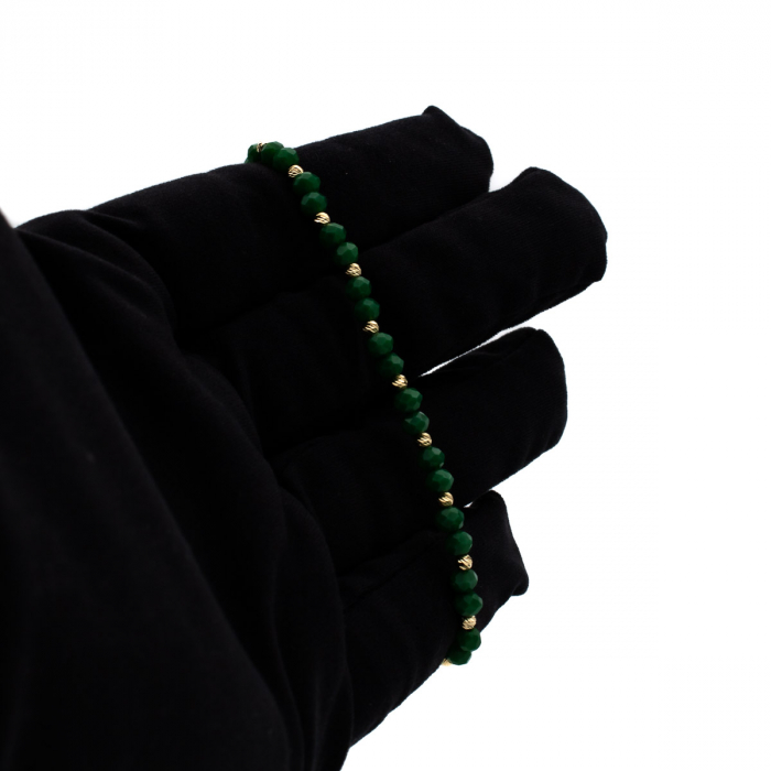 Brățară cu șnur verde și bile verzi Zest din aur galben 14K [2]