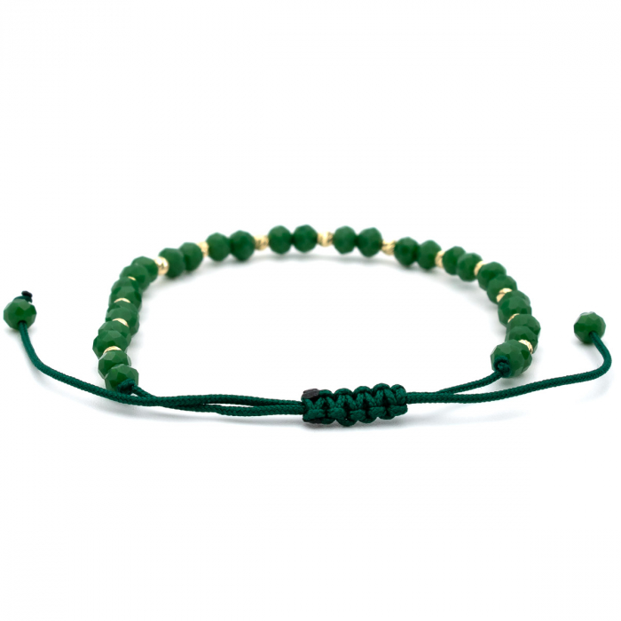 Brățară cu șnur verde și bile verzi Zest din aur galben 14K [7]