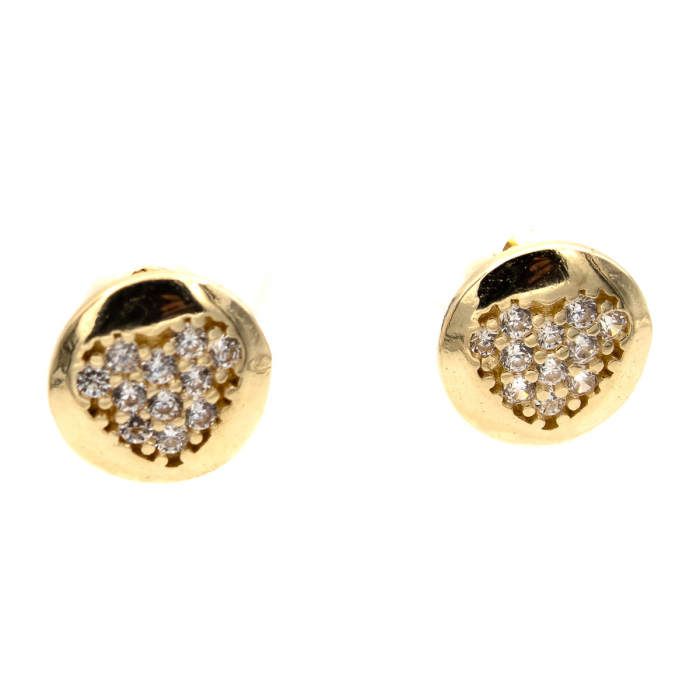 cercei bănuț aur 14K cu inimă și pietricele zirconia [4]