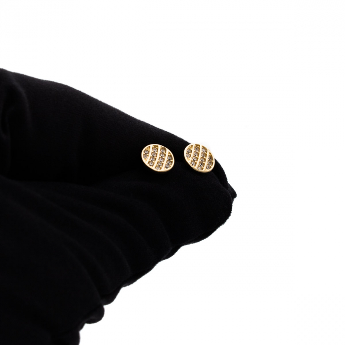 Cercei rotunzi aur 14K Wave cu pietre din zirconiu [5]